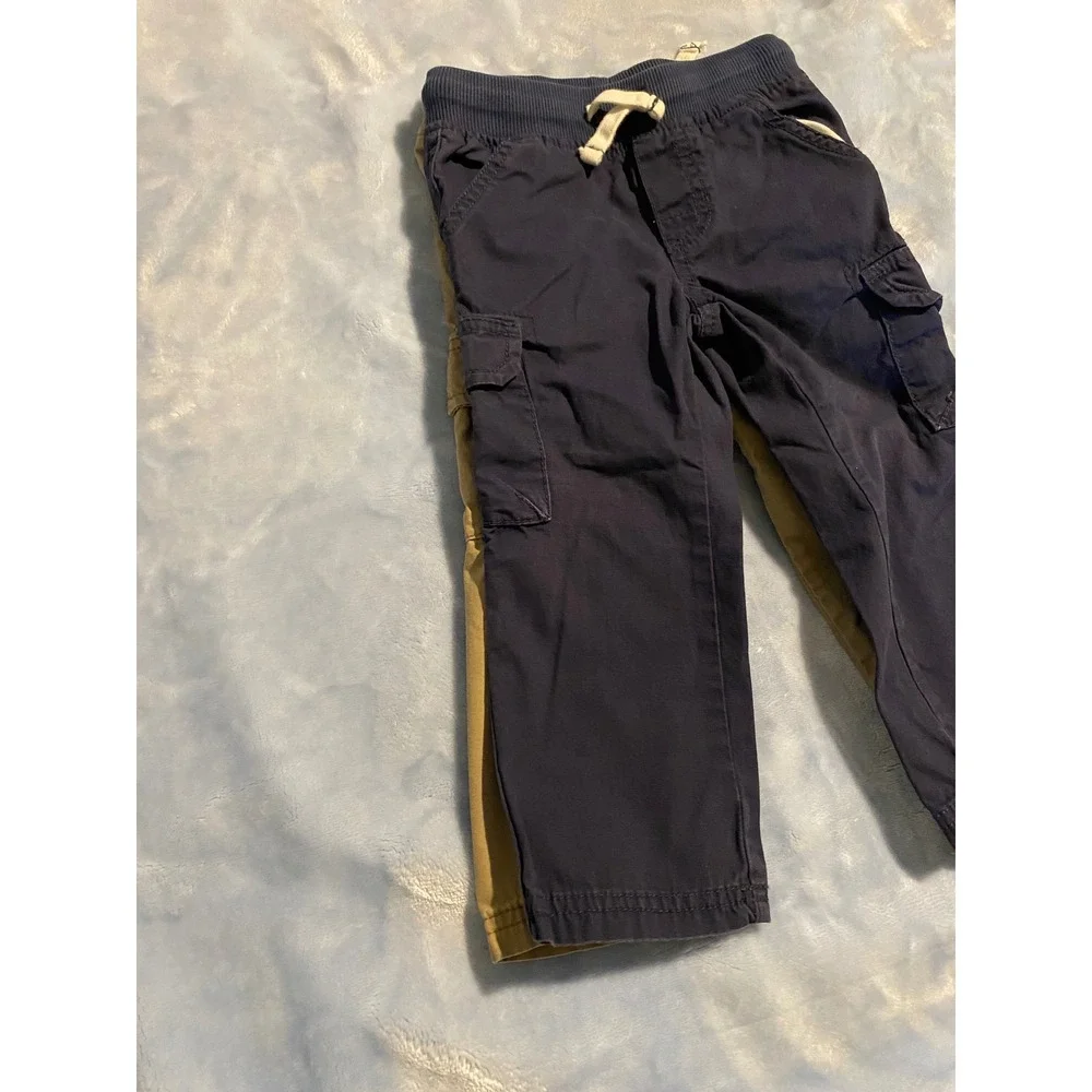 Carters Kids 2T Pull On Cargo Pants Lot 2 Navy Blue Khaki Tan Cotton Trousers